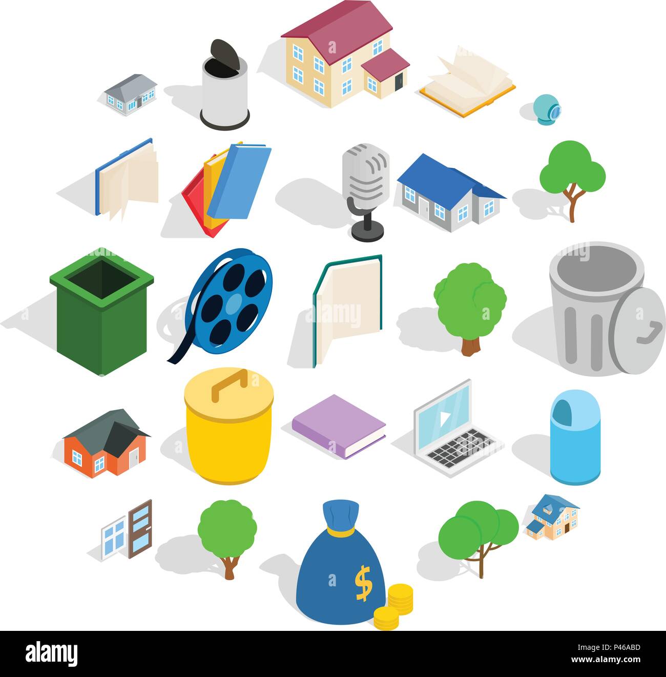 Great house icons set, isometric style Stock Vector