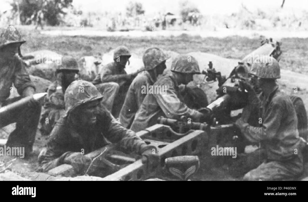 10th-marines-saipan-75mm-howitzer-M1. Stock Photo