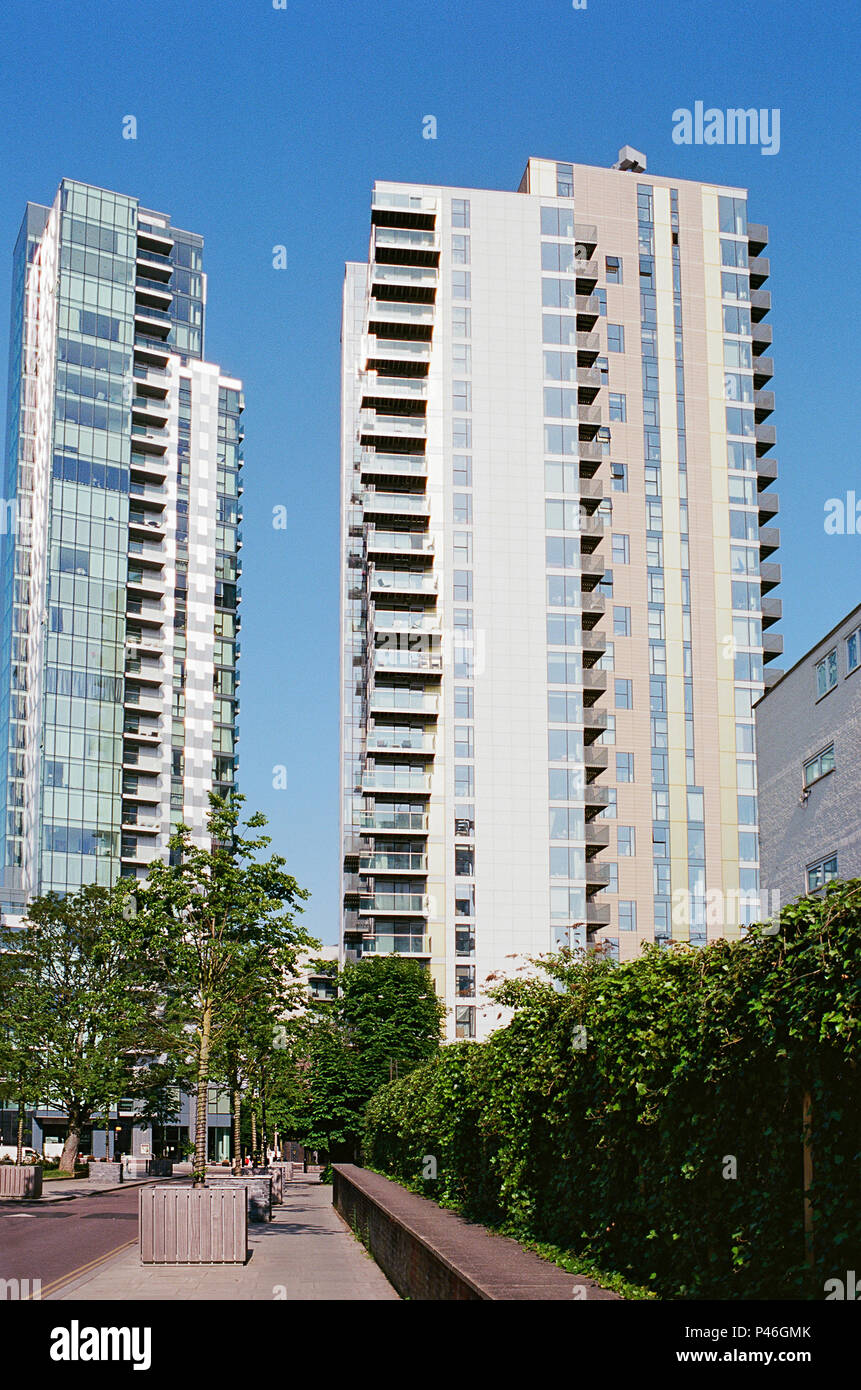 The new Skyline Apartments at Woodberry Down, North London UK, viewed from the street Stock Photo