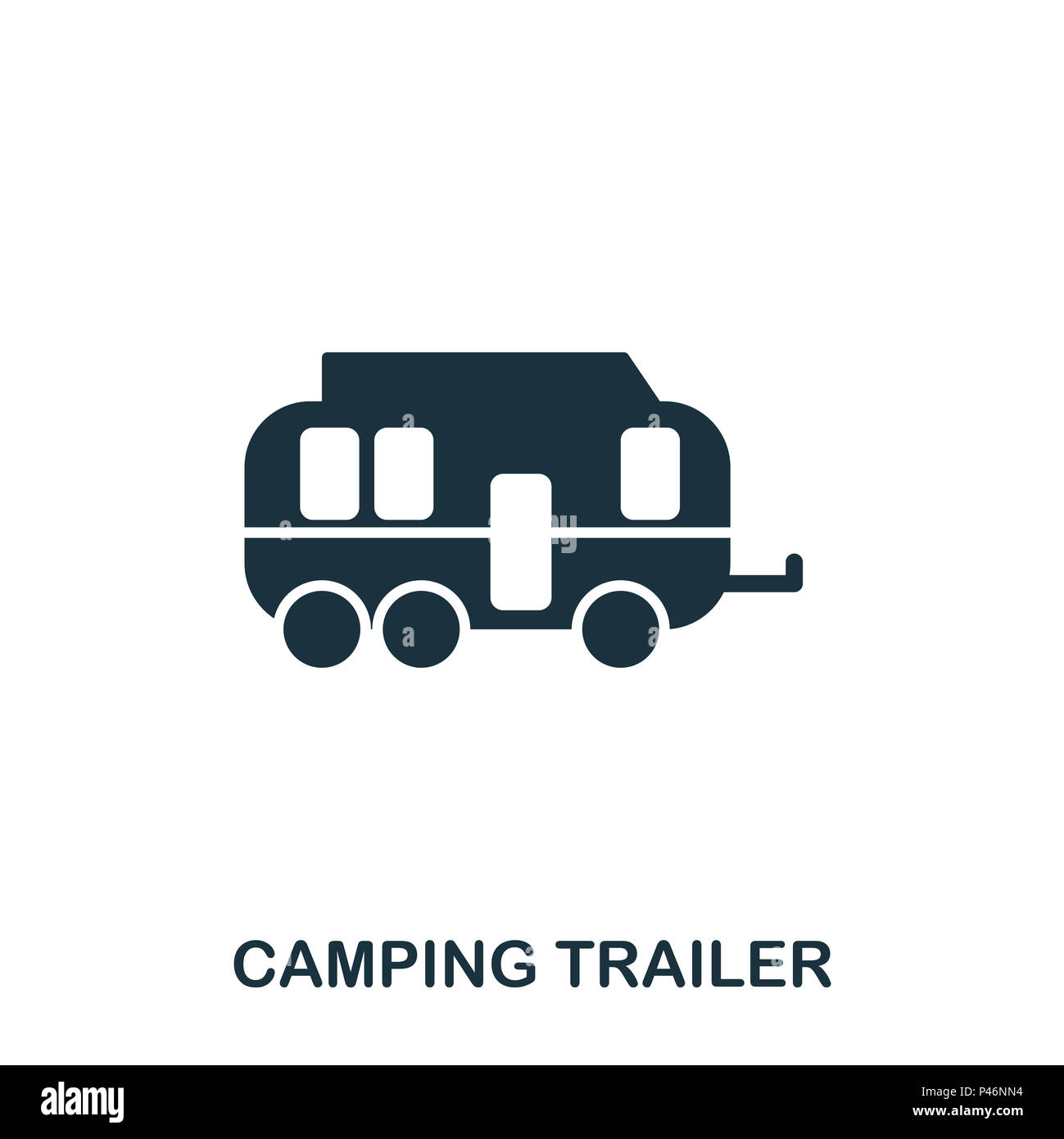 Camping Trailer icon. Mobile app, printing, web site icon. Simple element sing. Monochrome Camping Trailer icon illustration. Stock Photo