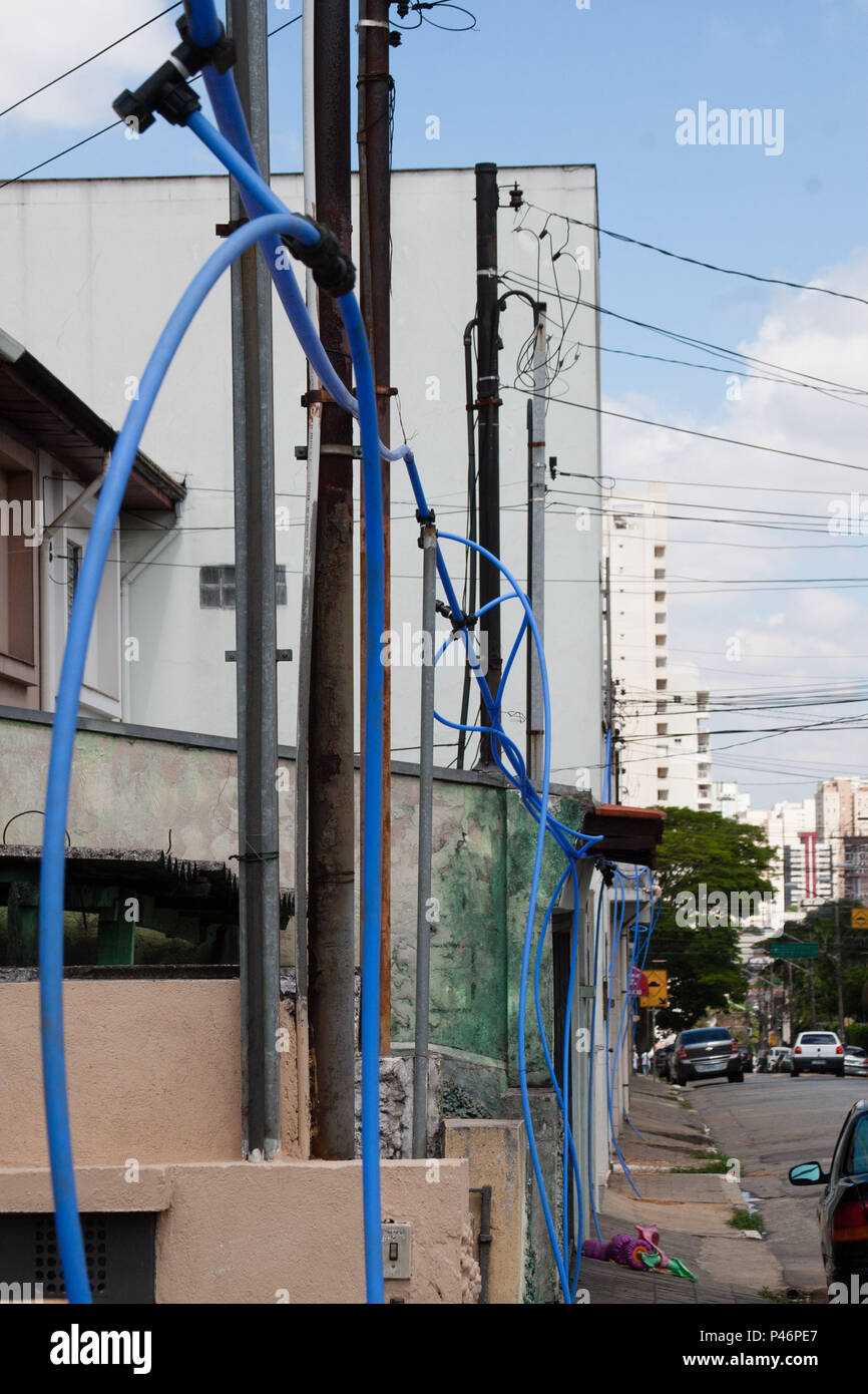 SÃO PAULO, SP -10/11/2014: REDE DE ABASTECIMENTO DE AGUA– rede de abastecimento de água amostra, é vista na rua Calógero calia na região da Cursino. Segundo moradores a Sabesp irá realizar obras de manutenção para evitar a falta de água na região.(Foto: Joel Nogueira  / Fotoarena) Stock Photo