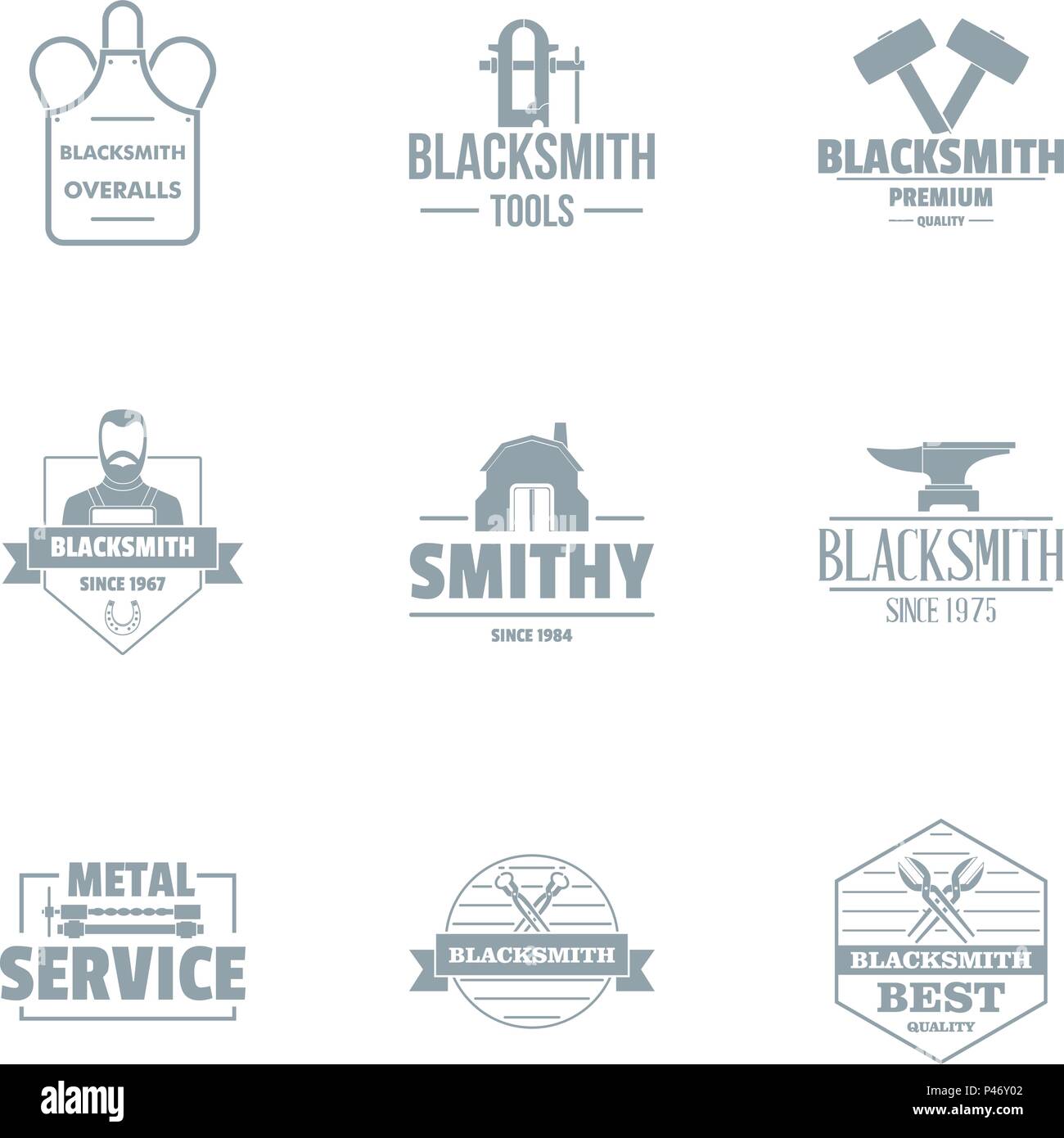 Metallically service logo set, simple style Stock Vector