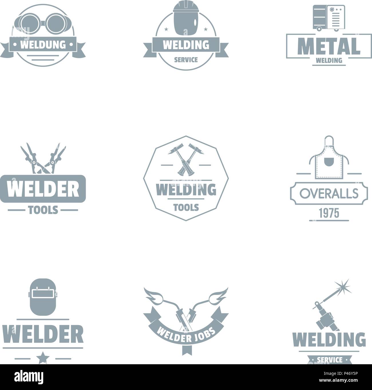 Metallically facility logo set, simple style Stock Vector