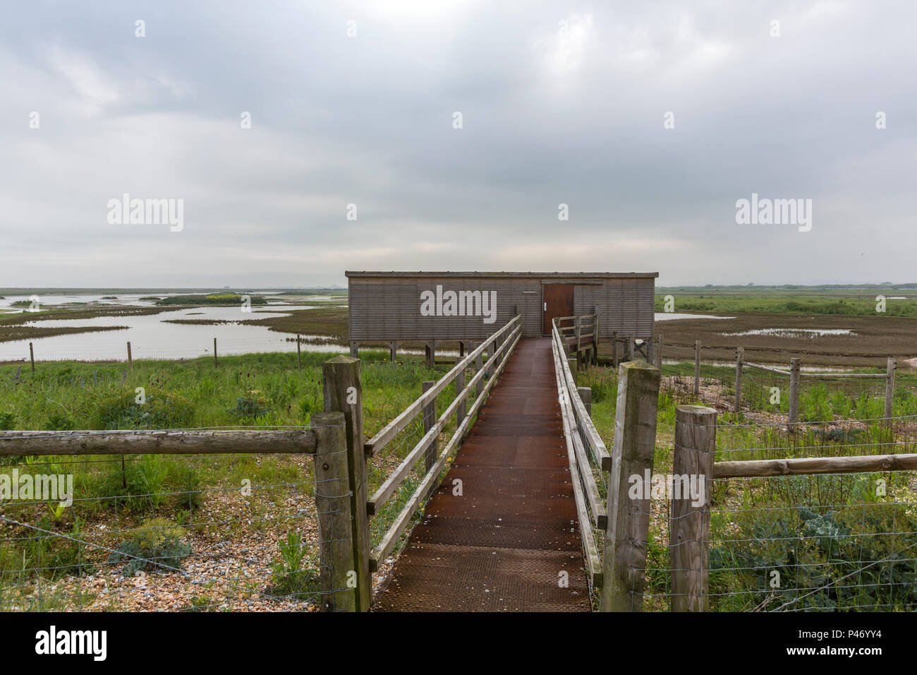 Wildlife Hide in Rye Harbour, Rye Harbour nature reserve, East Sussex, England, United Kingdom Stock Photo