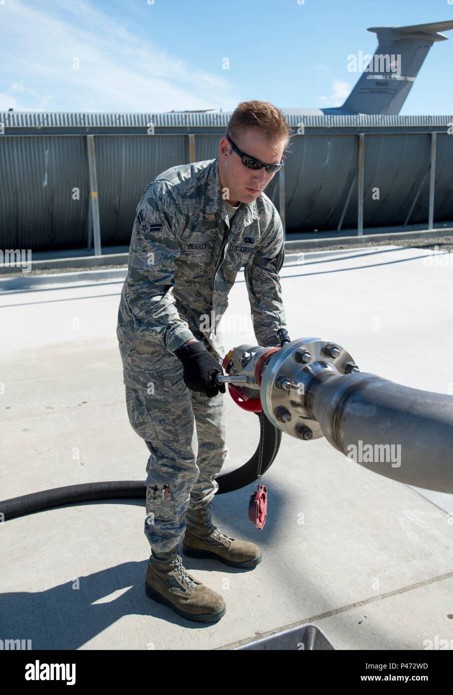 A fuels distribution operator with the 60th Logistic Readiness Squadron ...