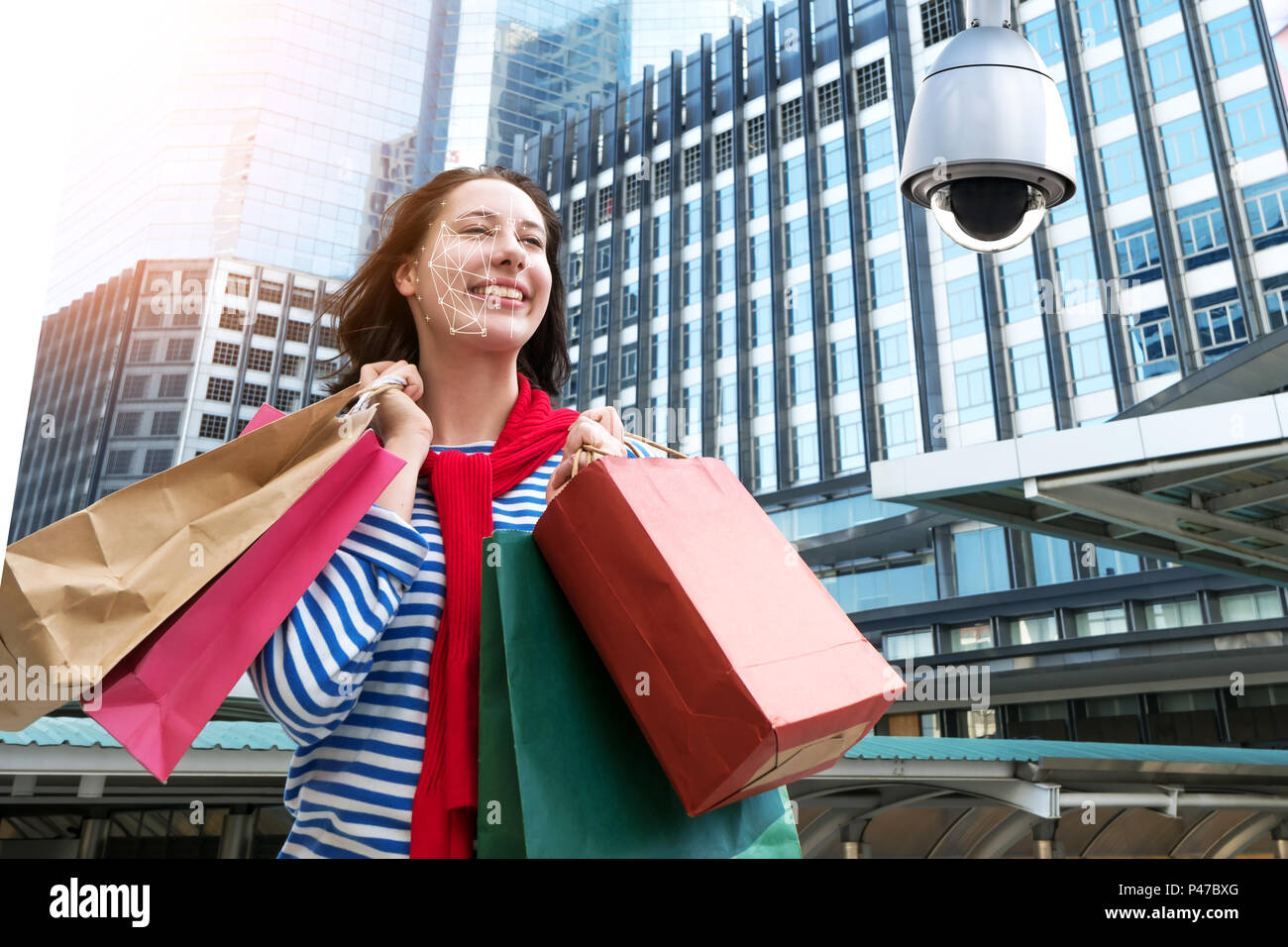 Machine Learning analytics identify person technology , Artificial intelligence concept. Cctv , security camera and biometric technology analytics beh Stock Photo