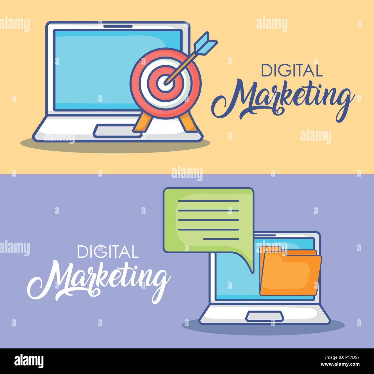 Digital marketing design with computer and speech bubble with related ...