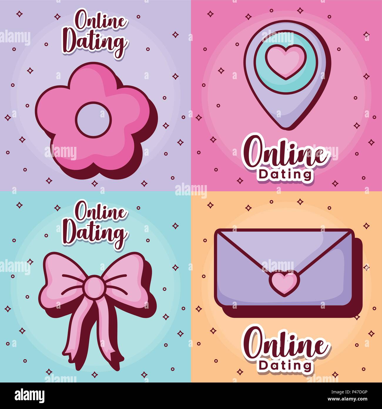 icon set of online dating over colorful squares, vector illustration ...
