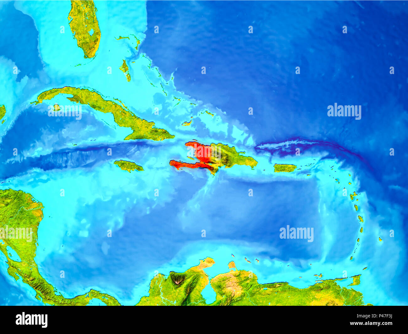 Haiti highlighted in red on planet Earth. 3D illustration. Elements of ...