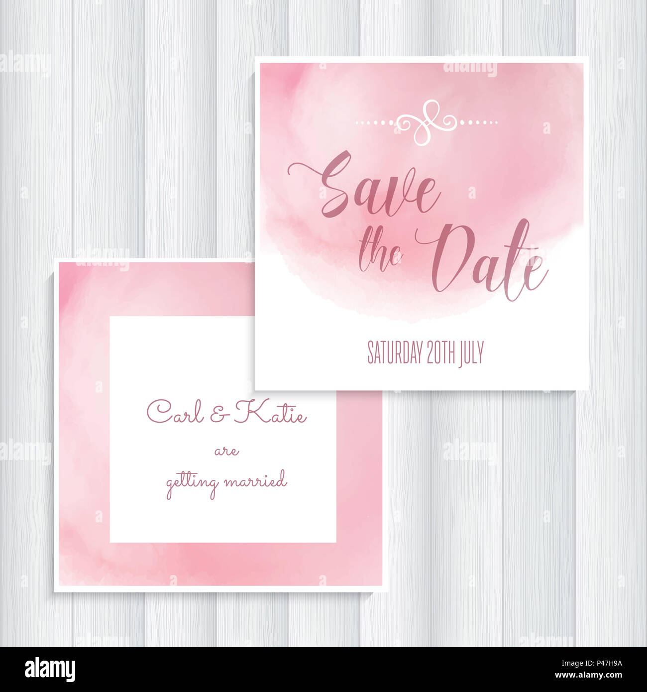 Save the date invites with watercolor design stock photo alamy
