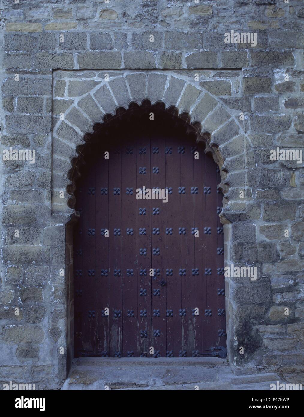 EXTERIOR-FACHADA OESTE-PUERTA DE LA LUNA-MUDEJAR SG XIII. Location: CATEDRAL, BAEZA, JAEN, SPAIN. Stock Photo