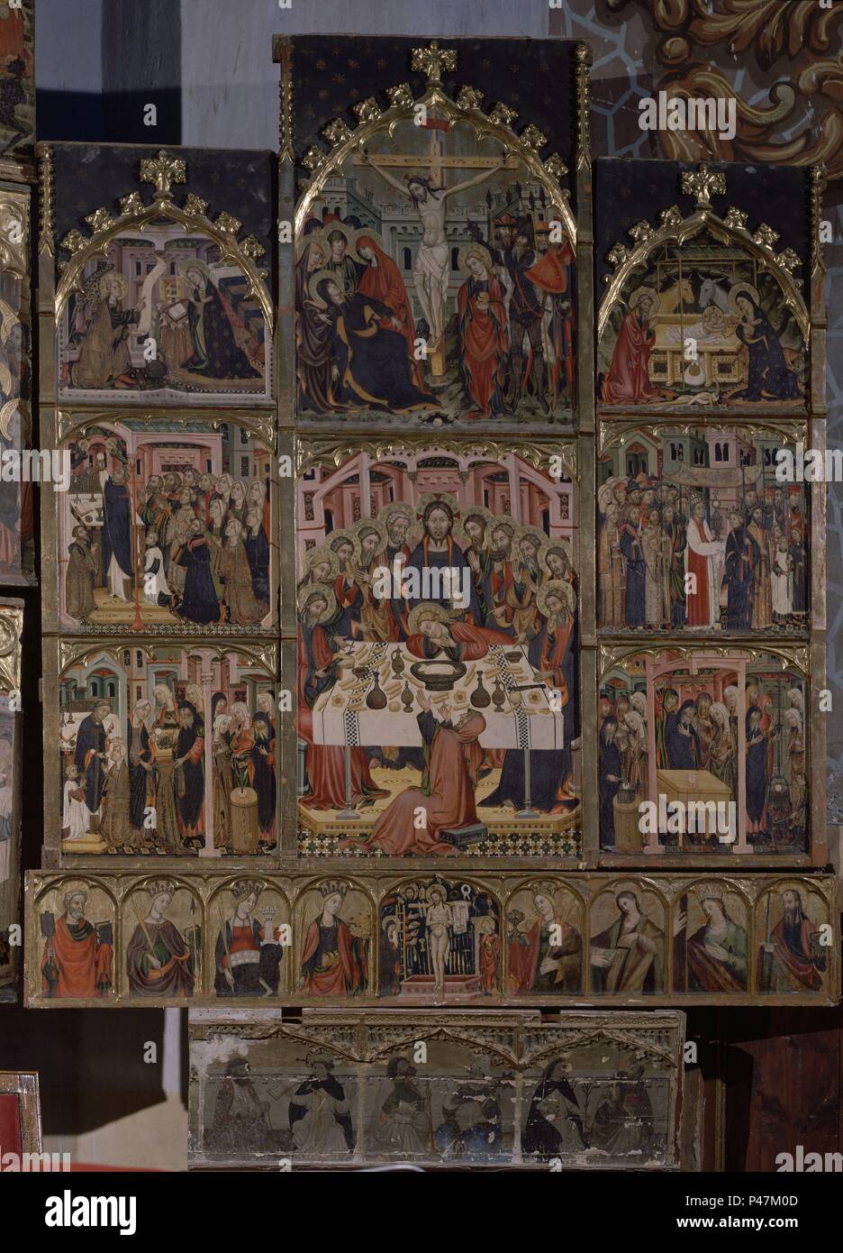 RETABLO DE LA SANTA CENA. Author: Maestro de Villahermosa (14th cent.). Location: IGLESIA PARROQUIAL, VILLAHERMOSA DEL RIO, CASTELLÓN, SPAIN. Stock Photo