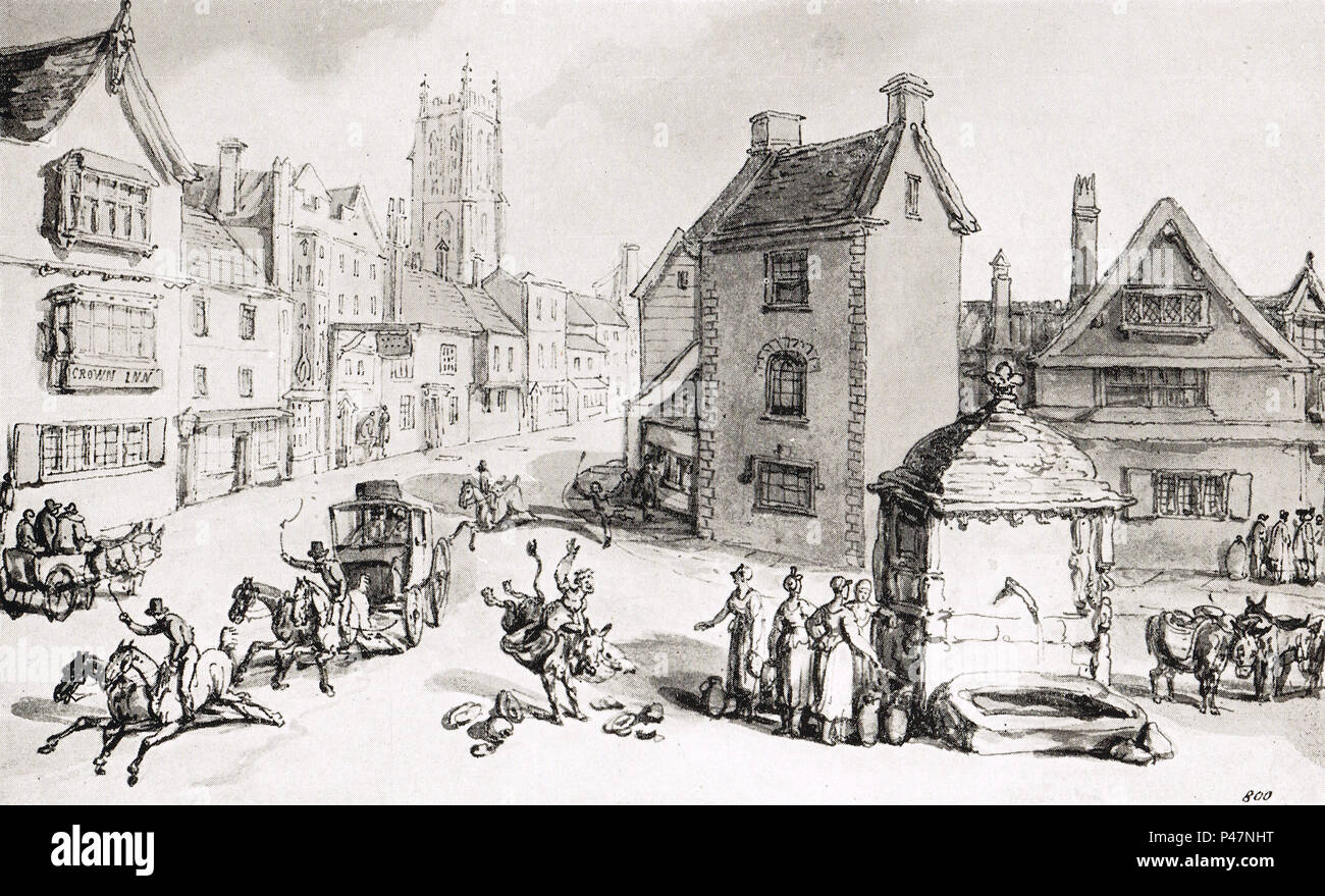 A Postchaise in a hurry, Glastonbury, Somerset, England, circa 1800