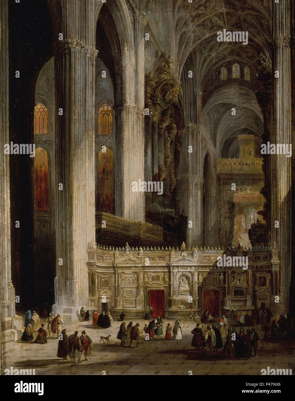 Interior of the Seville Cathedral', 1838, Oil on canvas, 75 x 65 cm,  CE2039. Author: Jenaro Pérez Villaamil (1807-1854). Location: MUSEO  ROMANTICO-PINTURA, MADRID, SPAIN Stock Photo - Alamy