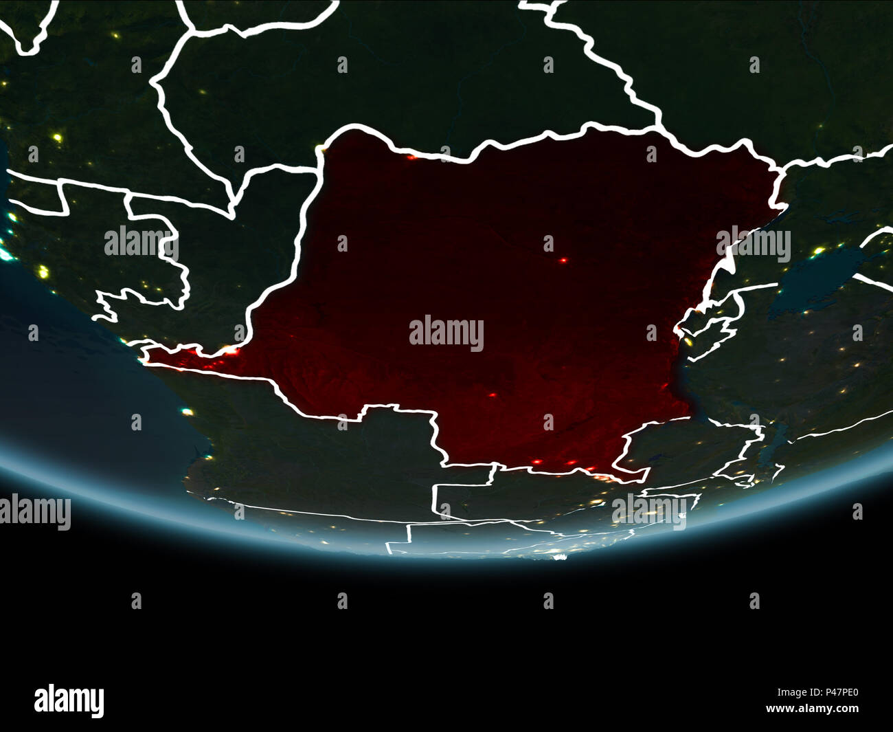 Democratic Republic of Congo highlighted in red on planet Earth at ...