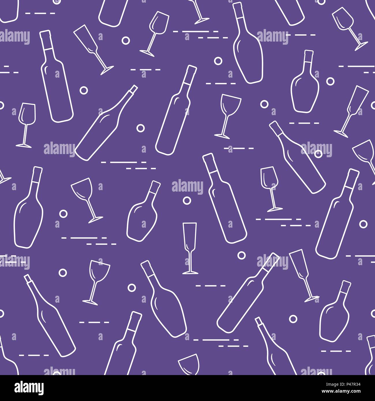Seamless pattern of wine glasses and bottles of wine. Wine-making ...