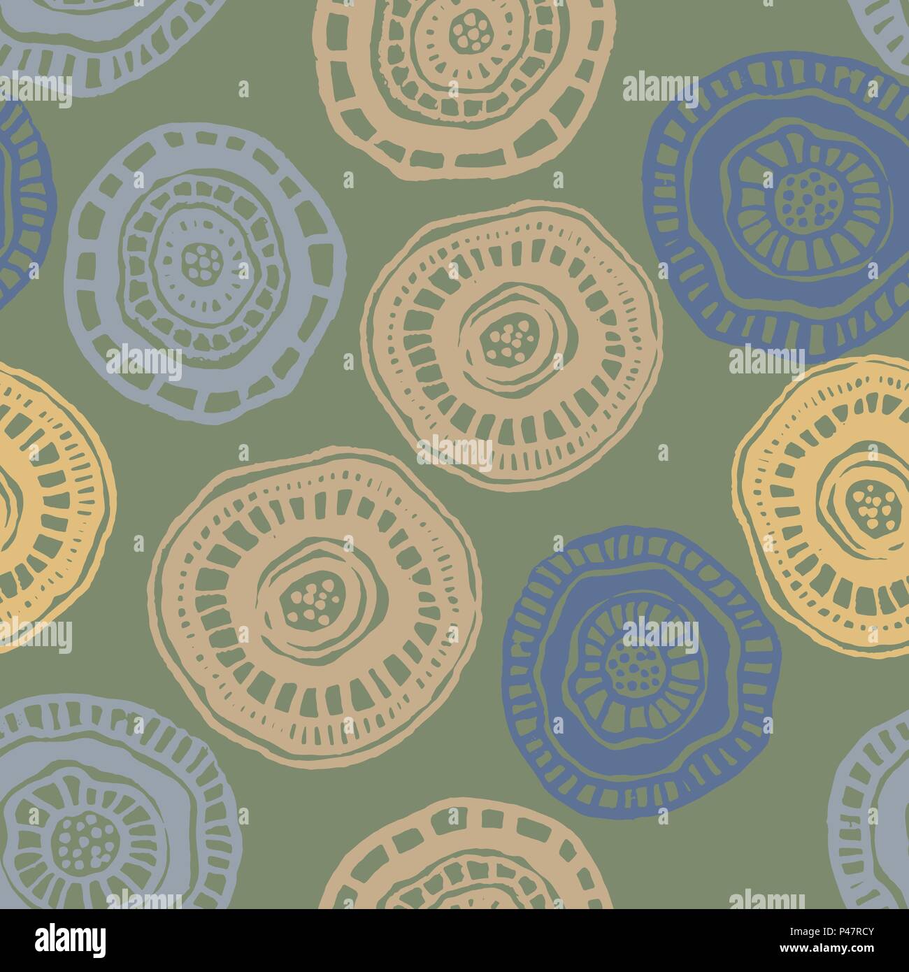 Vector seamless pattern with aborigine flowers on green Stock Vector