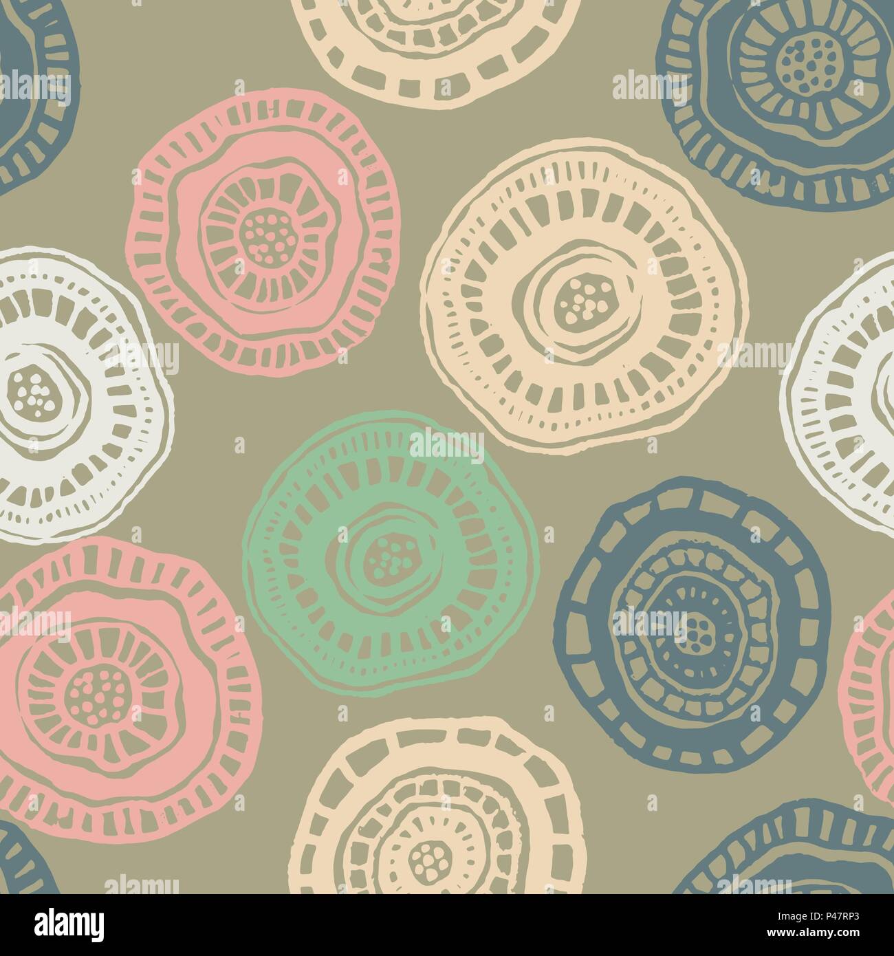 Vector seamless pattern with pastel aborigine flowers Stock Vector