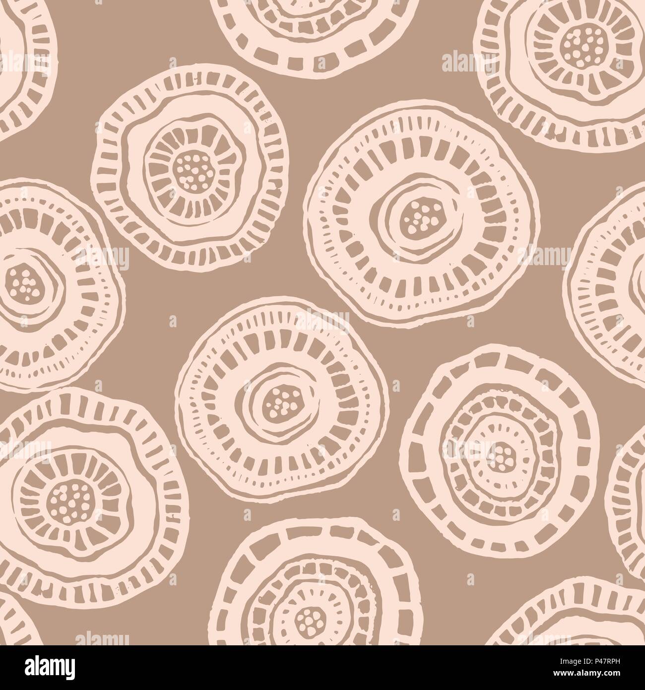 Vector seamless pattern with beige aborigine flowers Stock Vector