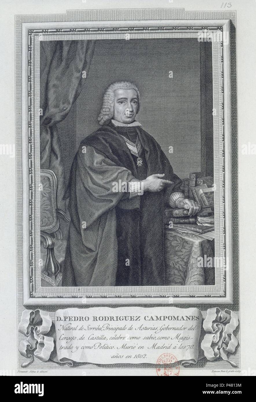 CONDE PEDRO RODRIGUEZ DE CAMPOMANES- 1724/1802-. Location: BIBLIOTECA NACIONAL-COLECCION, MADRID, SPAIN. Stock Photo