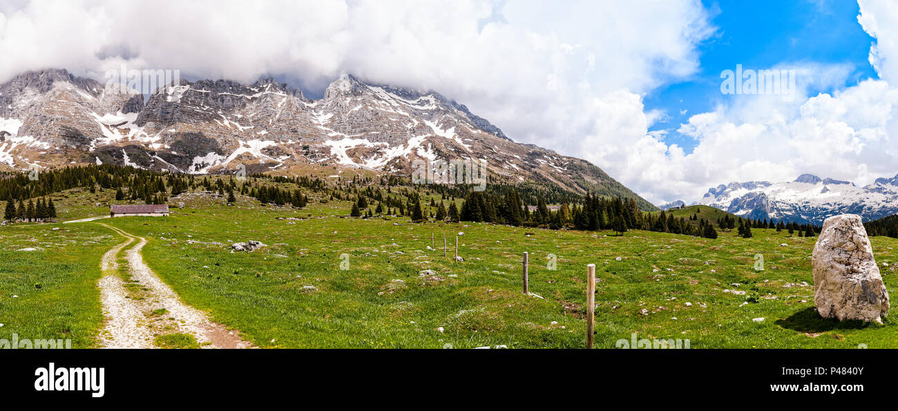 Mountain range landscape. Plateau of Montasio, Italian Alps. Stock Photo