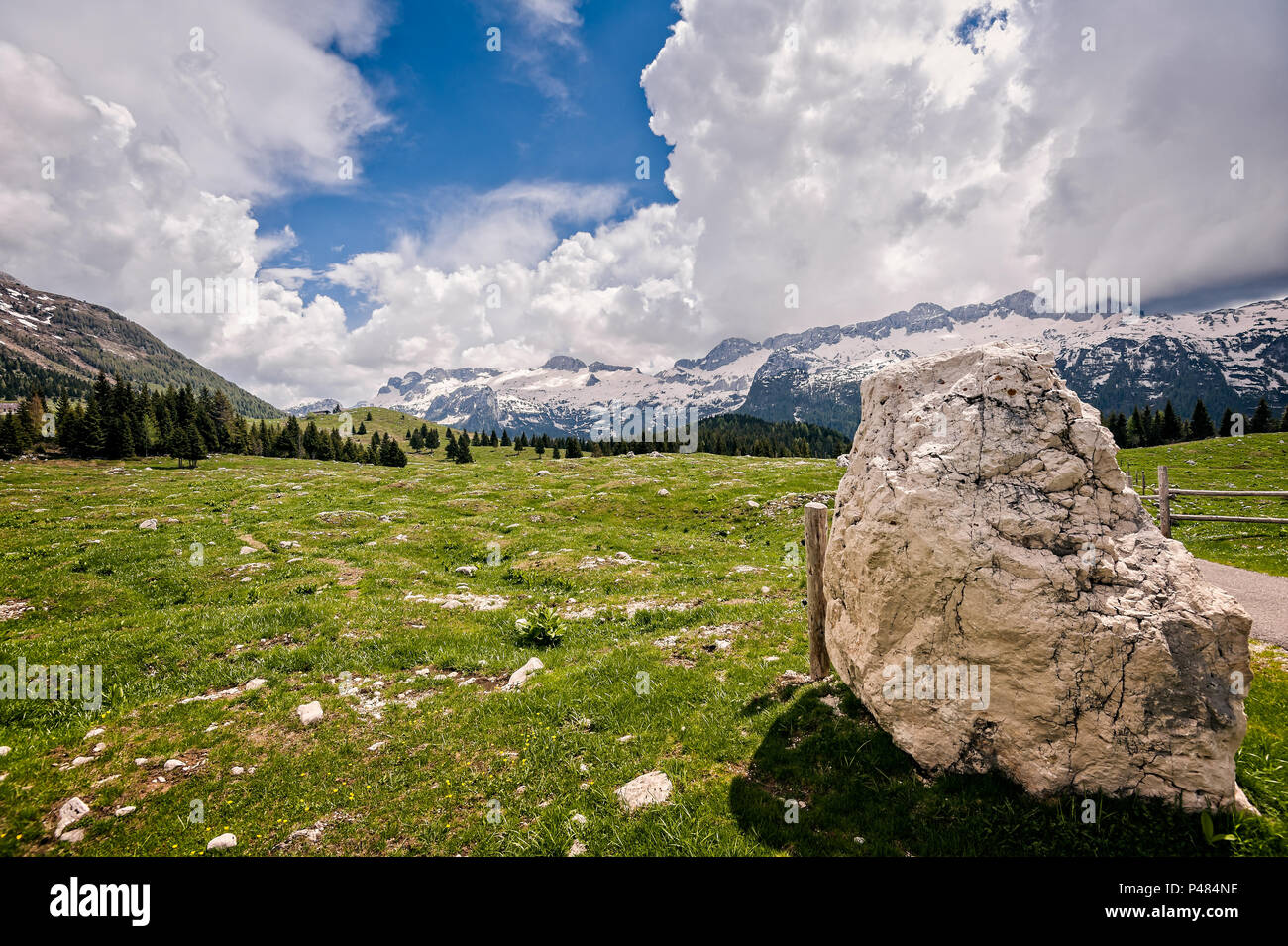 Mountain range landscape. Plateau of Montasio, Italian Alps. Stock Photo