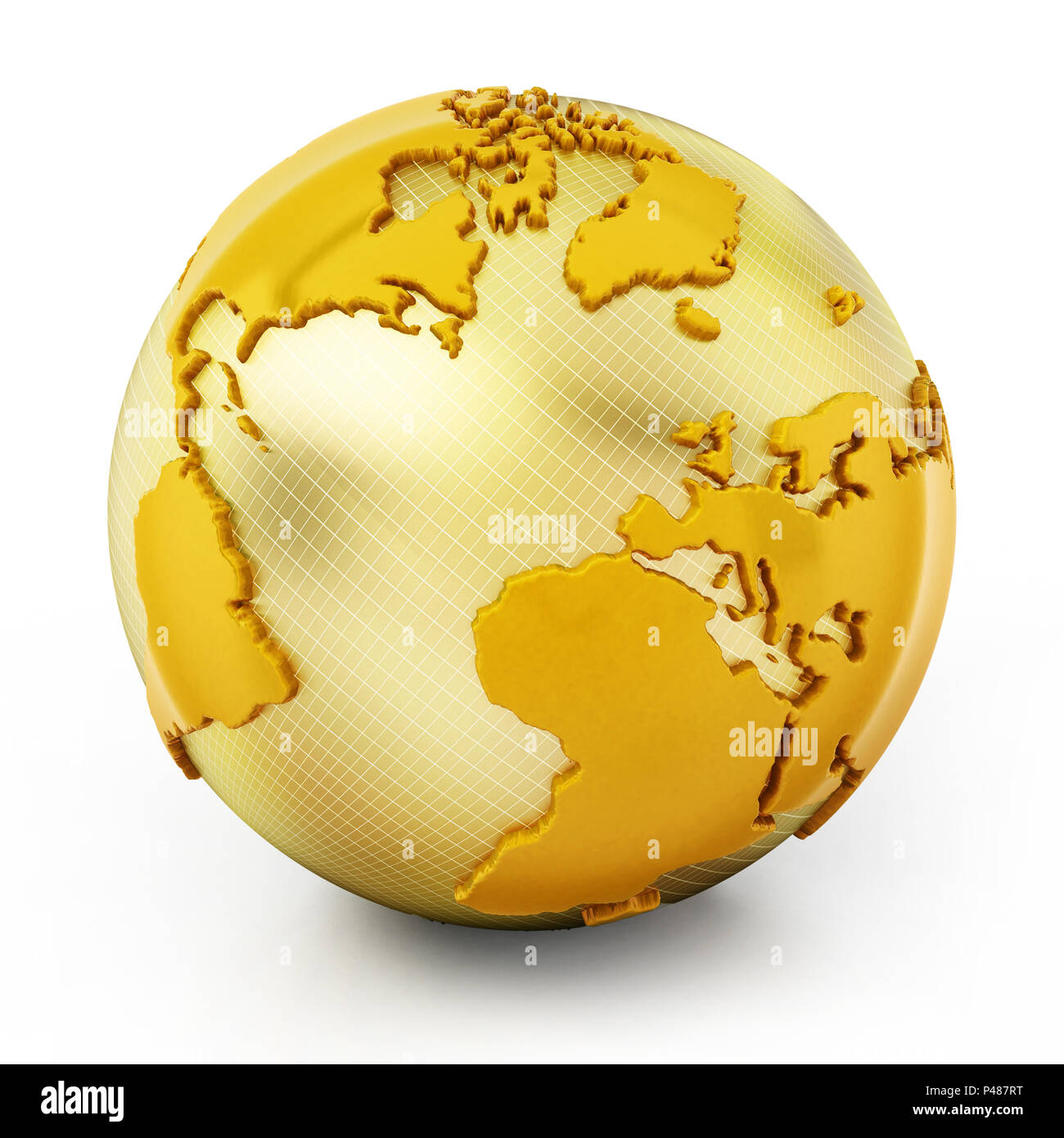 Golden globe isolated on white background. 3D illustration Stock Photo