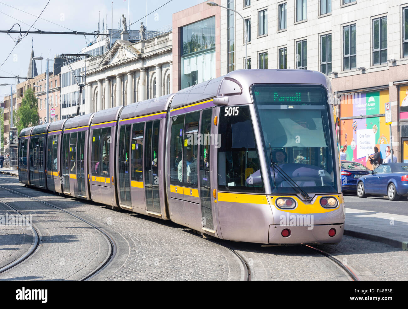 Luas tram/light rail transport system, St Stephen's Green, Dublin, Republic of Ireland Stock Photo