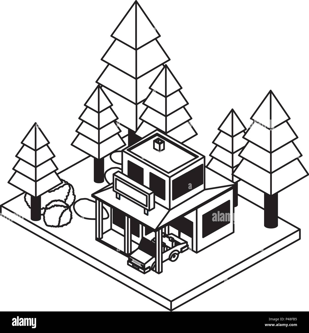exterior house with car parking isometric icon Stock Vector Image & Art ...