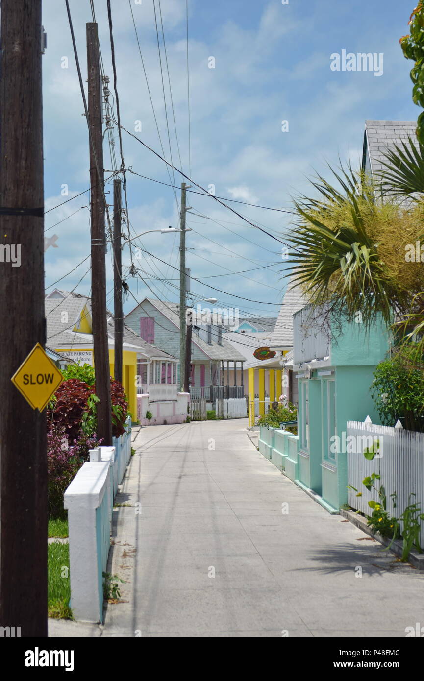 Downtown Historic New Plymouth businesses and buildings on small narrow