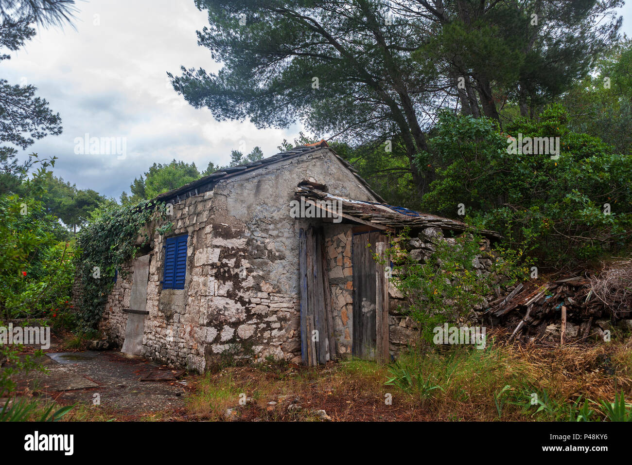 Derelict cottage, Gradina, on the island of Korčula, Dubrovnik-Neretva, Croatia Stock Photo