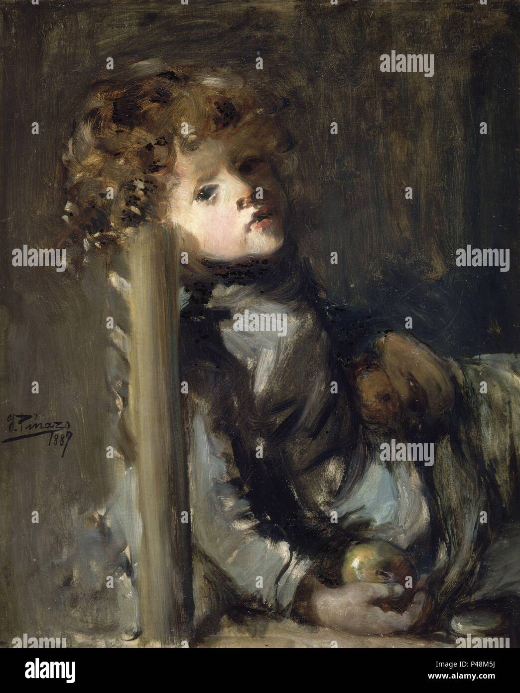 IGNACIO, HIJO DEL ARTISTA, SENTADO - 1887 - OLEO/LIENZO - 65 x 53 cm - NP 4571 - IMPRESIONISMO ESPAÑOL. Author: Ignacio Pinazo Camarlench (1849-1916). Location: MUSEO DEL PRADO-PINTURA, MADRID, SPAIN. Stock Photo