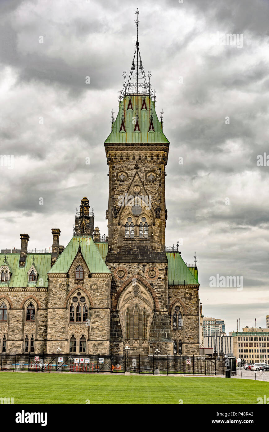 East Block of Parliament Hill, Ottawa, Ontario, Canada. East Bock Tower has a face! Stock Photo
