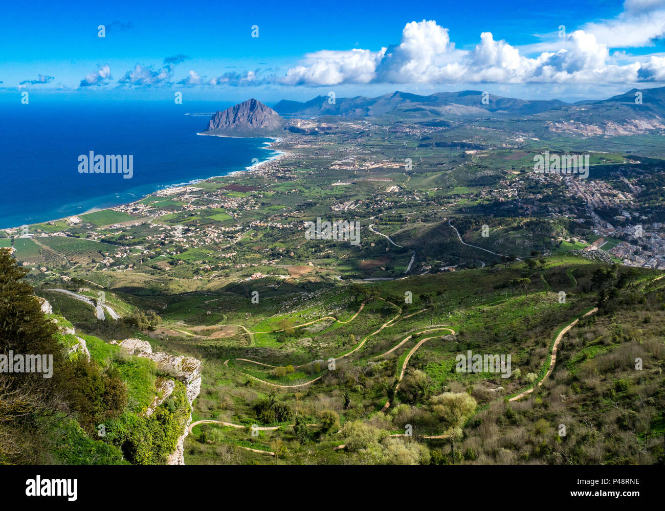 View from historic mountain town Erice in Sicily Stock Photo