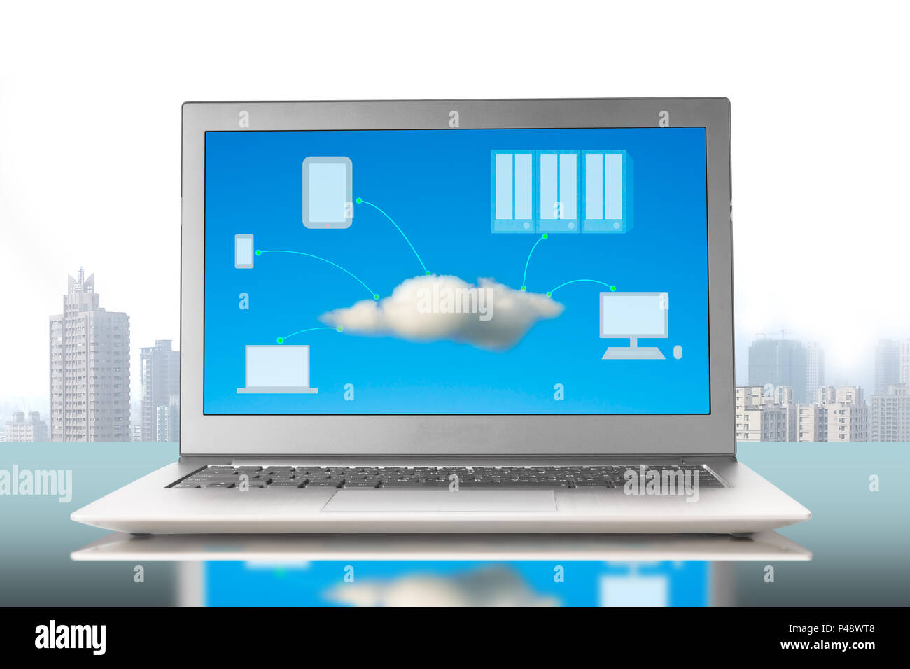 Cloud computing concept image on screen in office Stock Photo
