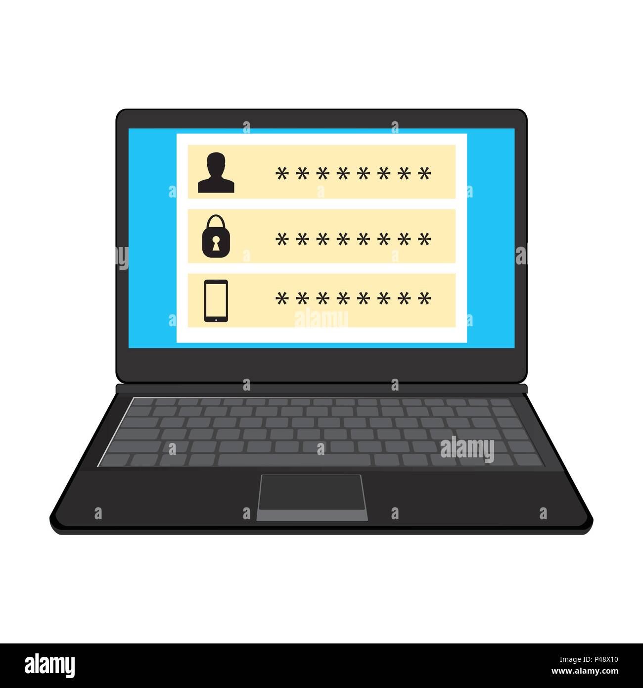 Laptop password protected. Vector illustration computer security Stock Vector
