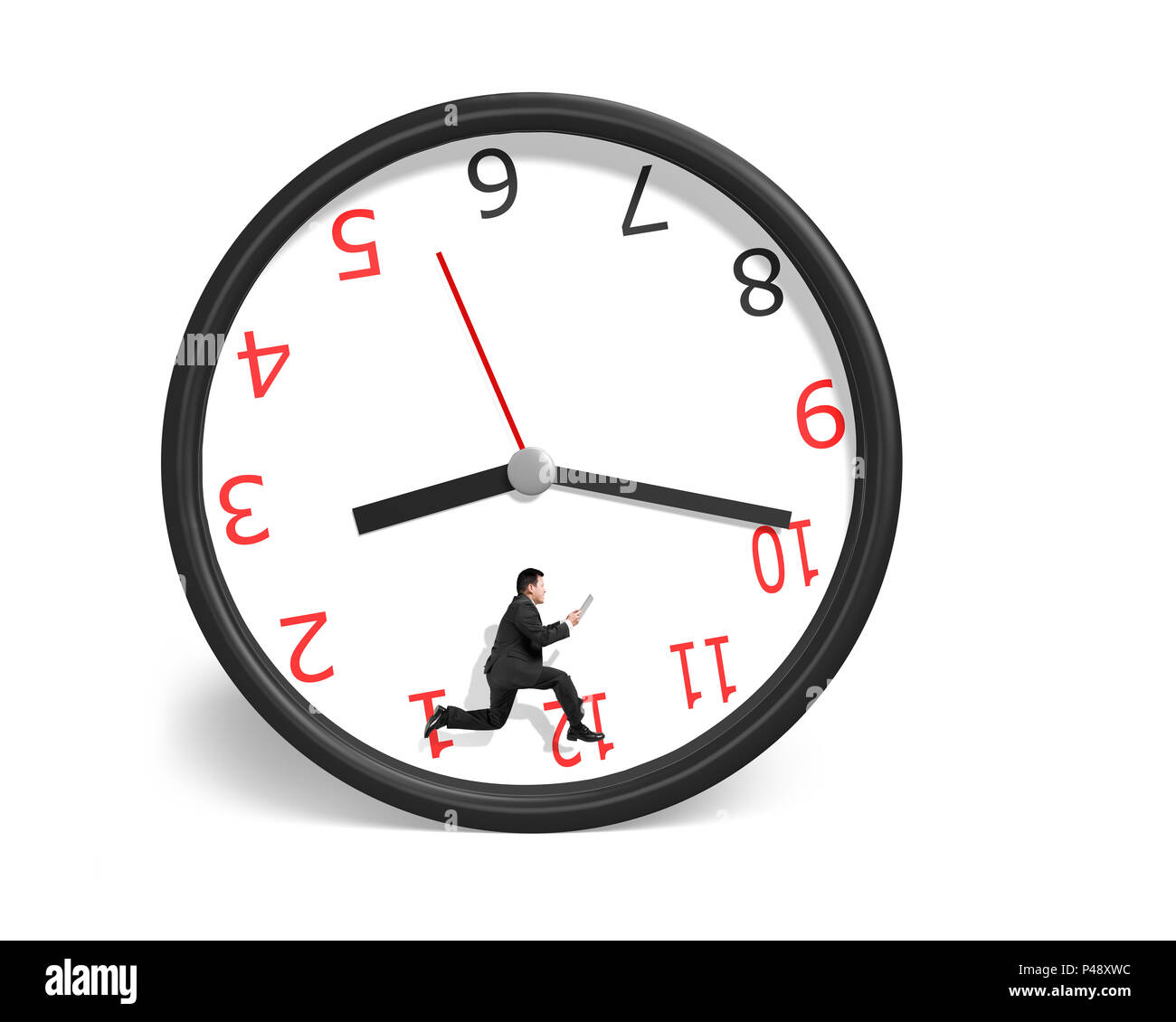 Businessman running inside clock isolated in white background Stock Photo -  Alamy