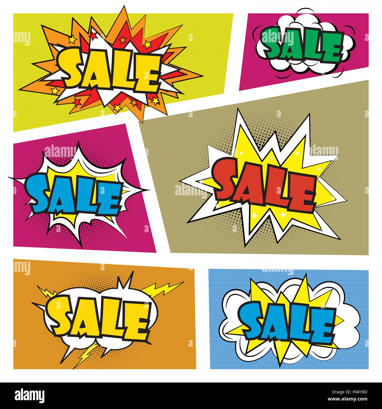 Set Comics speech bubble with expressions stickers SALE,stock vector illustration Stock Vector