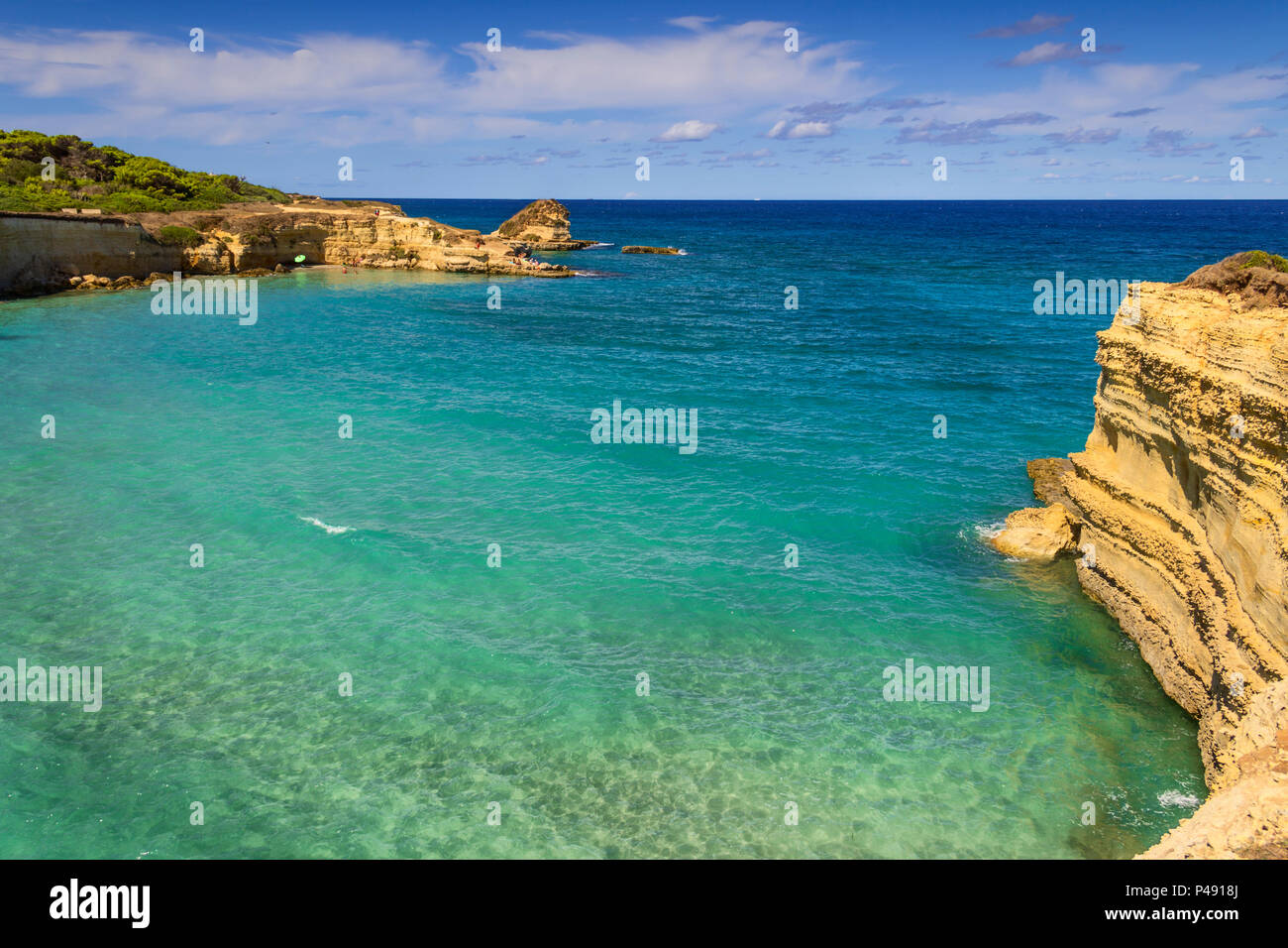 The most beautiful coast of Apulia: Torre Sant' Andrea, Otranto , ITALY (Lecce).Typical coastline of Salento: view of Punticeddha beach. Stock Photo