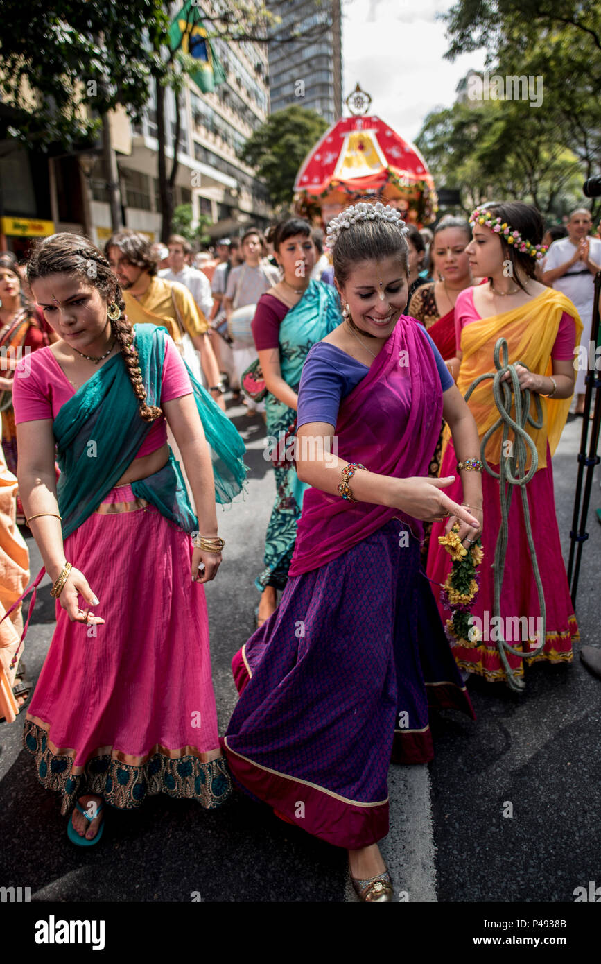 BELO HORIZONTE, MG - 22.08.2015: FESTIVAL RATHA-YATRA - evento religioso-cultural milenar organizado pela  Movimento Hare Krishna de Belo Horizonte. (Foto: Nereu Jr. / Fotoarena) Stock Photo