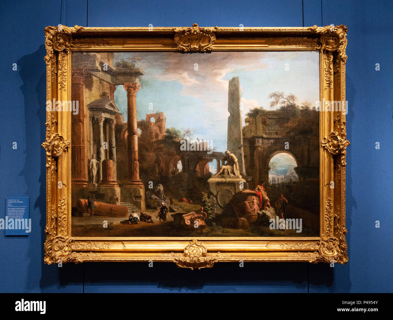 Marco Ricci Oil painting 1729; Capriccio with Roman Ruins; Painting by the Italian artist Marco Ricci Stock Photo