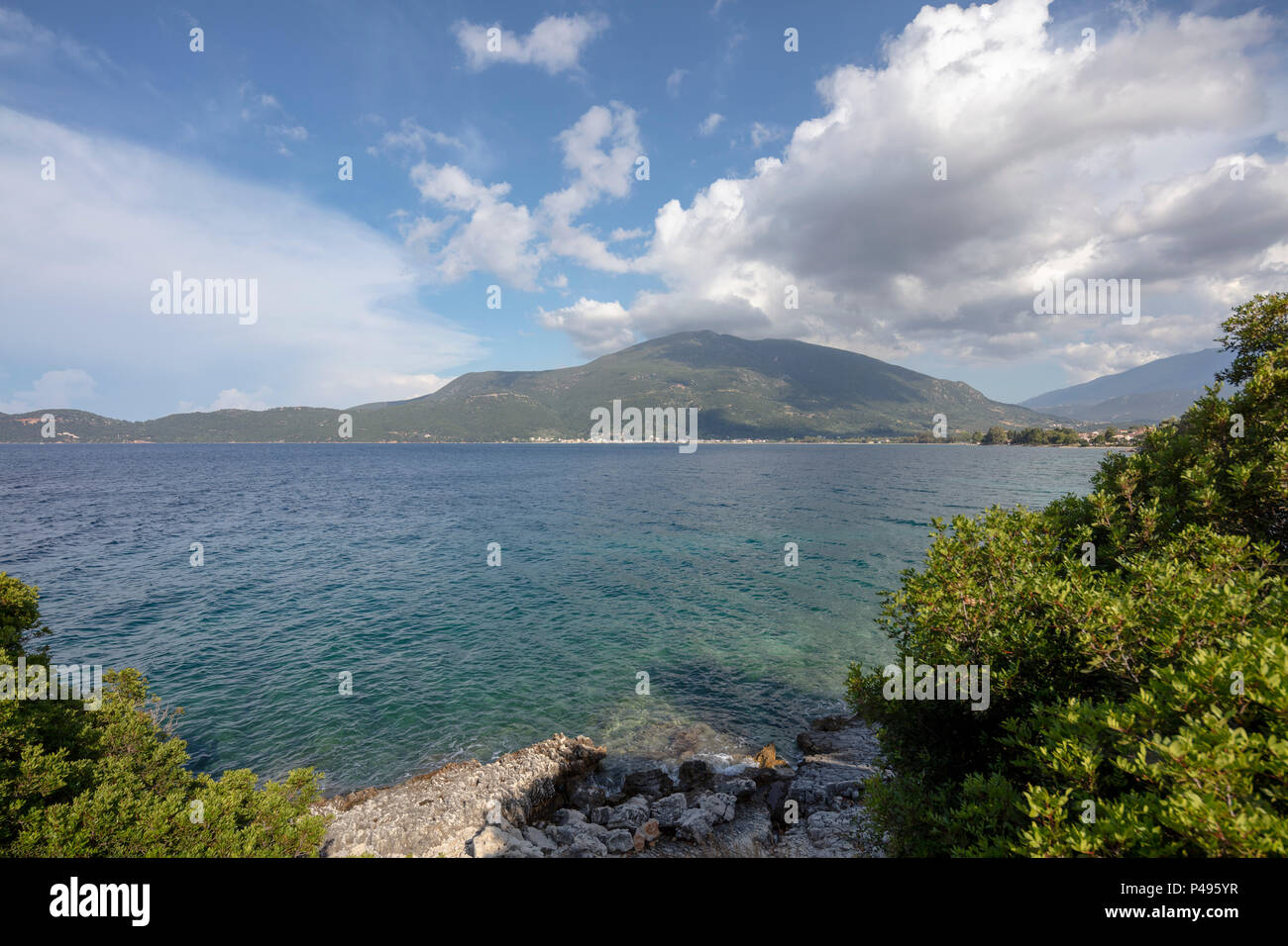 view of Sami Village Harbour, Ionian Sea, Kefalonia, Greece Stock Photo ...