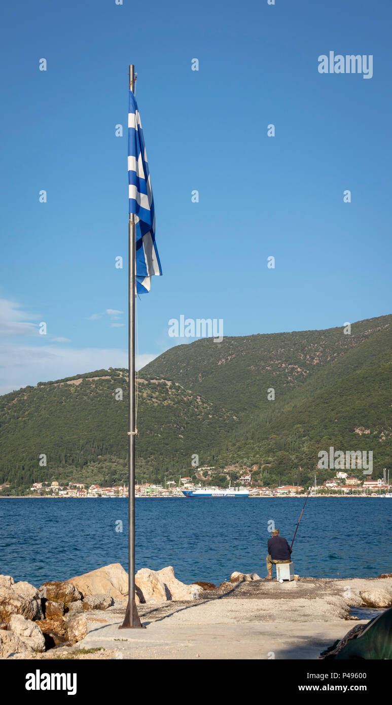 view of Sami Village Harbour, Ionian Sea, Kefalonia, Greece Stock Photo ...