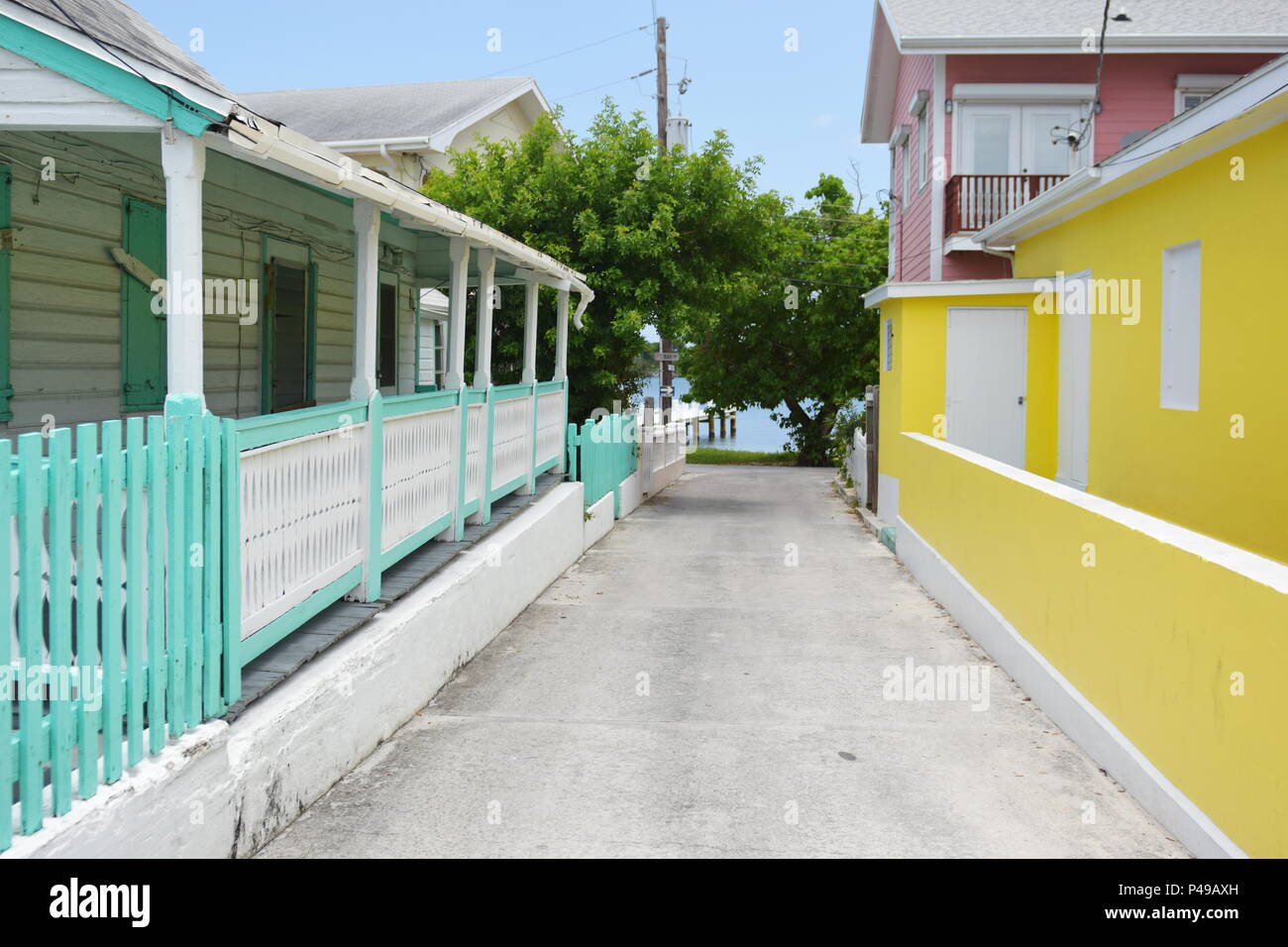 Downtown Historic New Plymouth businesses and buildings on small narrow