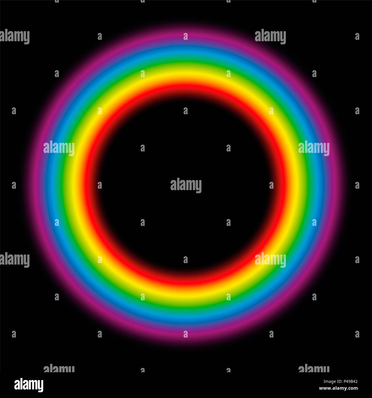 Subtle body circle. Illuminating rainbow gradient aura ring - illustration on black background. Stock Photo