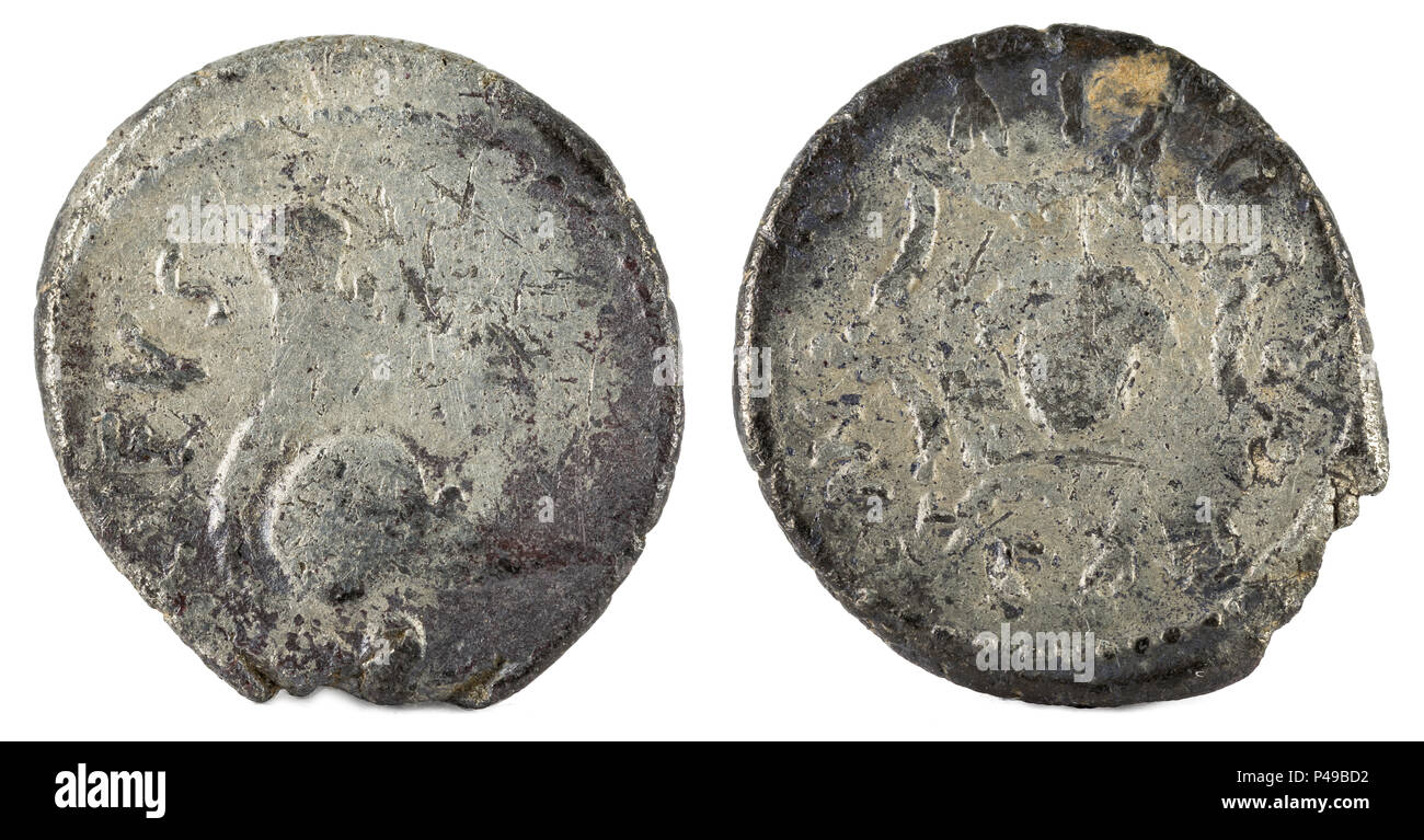 Roman Republic Coin. Ancient Roman silver denarius of the family Cordia. Stock Photo