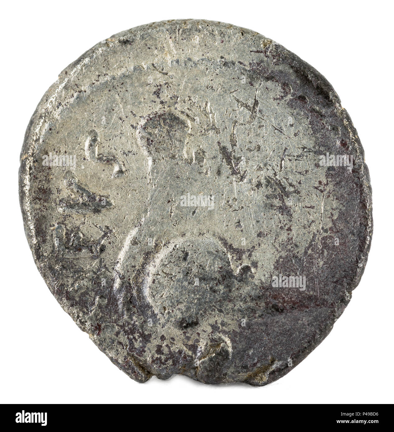 Roman Republic Coin. Ancient Roman silver denarius of the family Cordia. Obverse. Stock Photo
