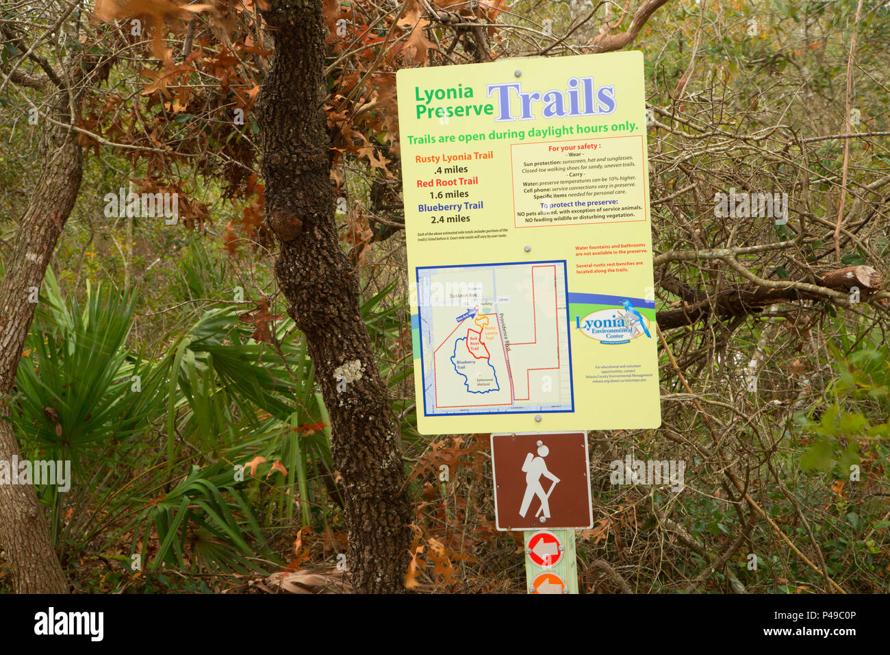 Trailhead sign, Lyonia Preserve,  Florida Stock Photo