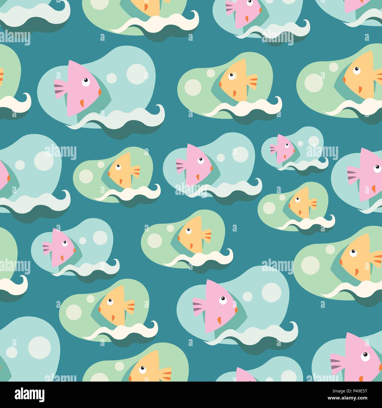 Seamless background pattern with lovely cartoon fishes Stock Vector ...