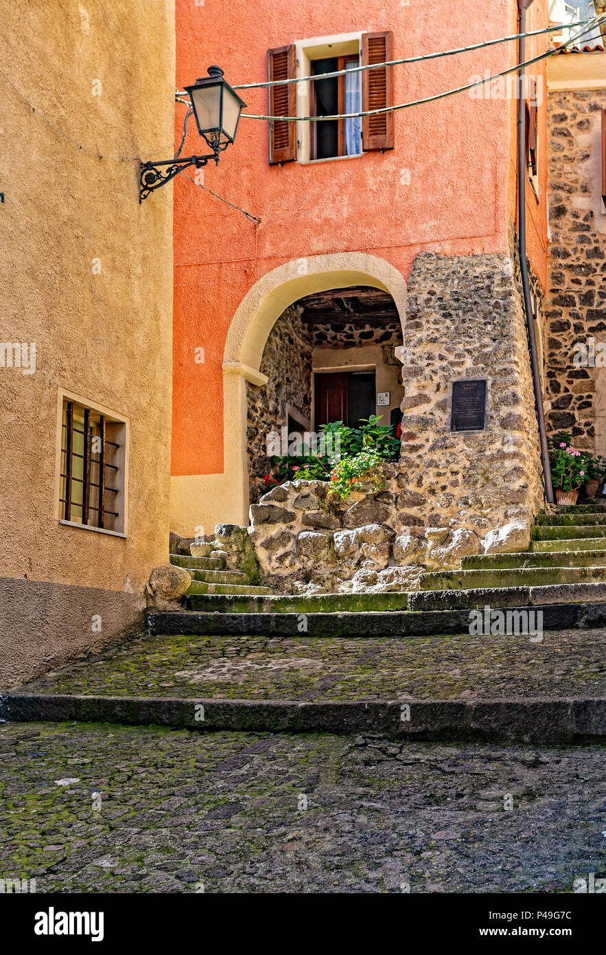 Italy Sardinia Anglona Castelsardo,historical center view, lo Polciu ligneo (wooden porch) Stock Photo